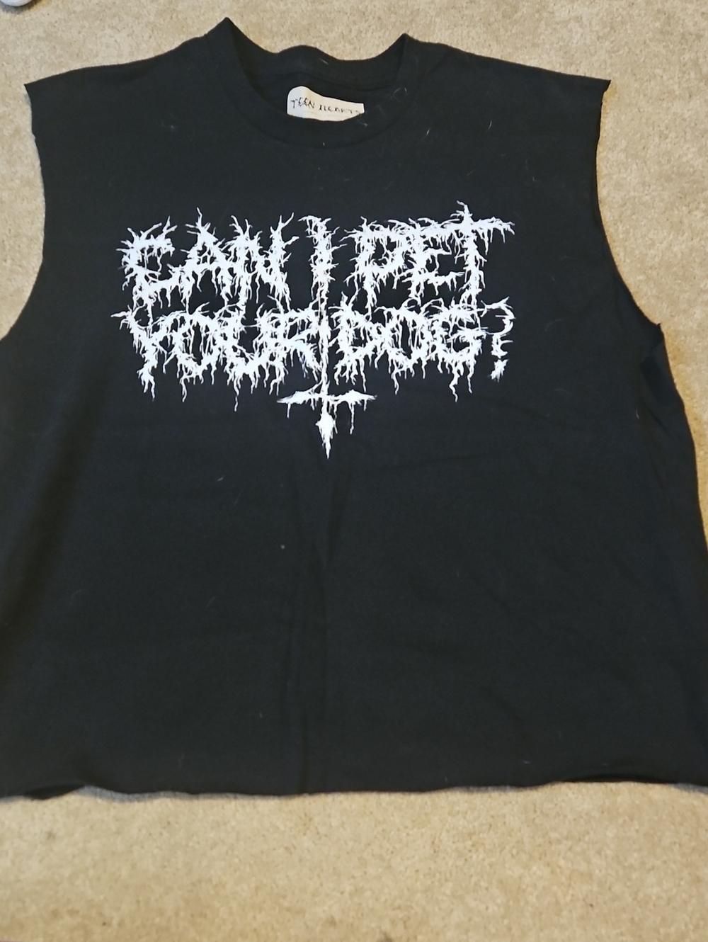 Cut Off Black Graphic Muscle Tee with White Band Logo